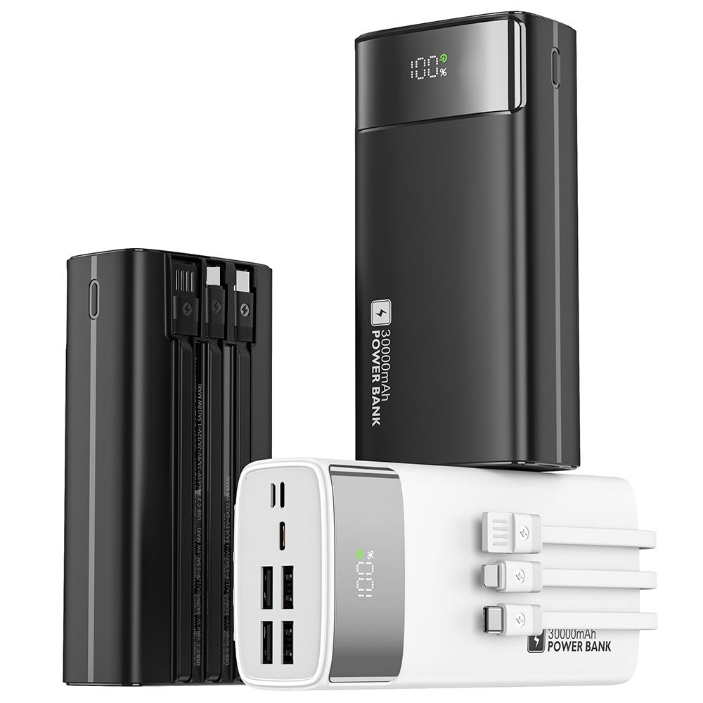 30000mAh Portable Power Bank Build In Three Charging Cable LED Power Display