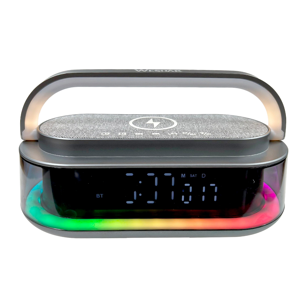 15w Wireless Charger Bluetooth Speaker RGB LED Light Alarm White Noise