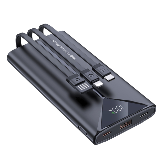 10000mAh Power Bank With Three Types of Charging Cable With LED Power Display