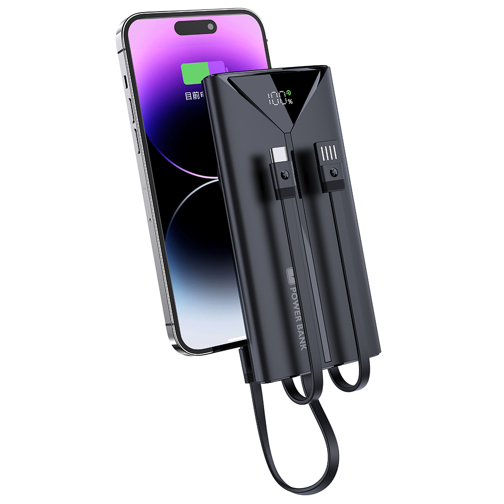 10000mAh Power Bank With Three Types of Charging Cable With LED Power Display