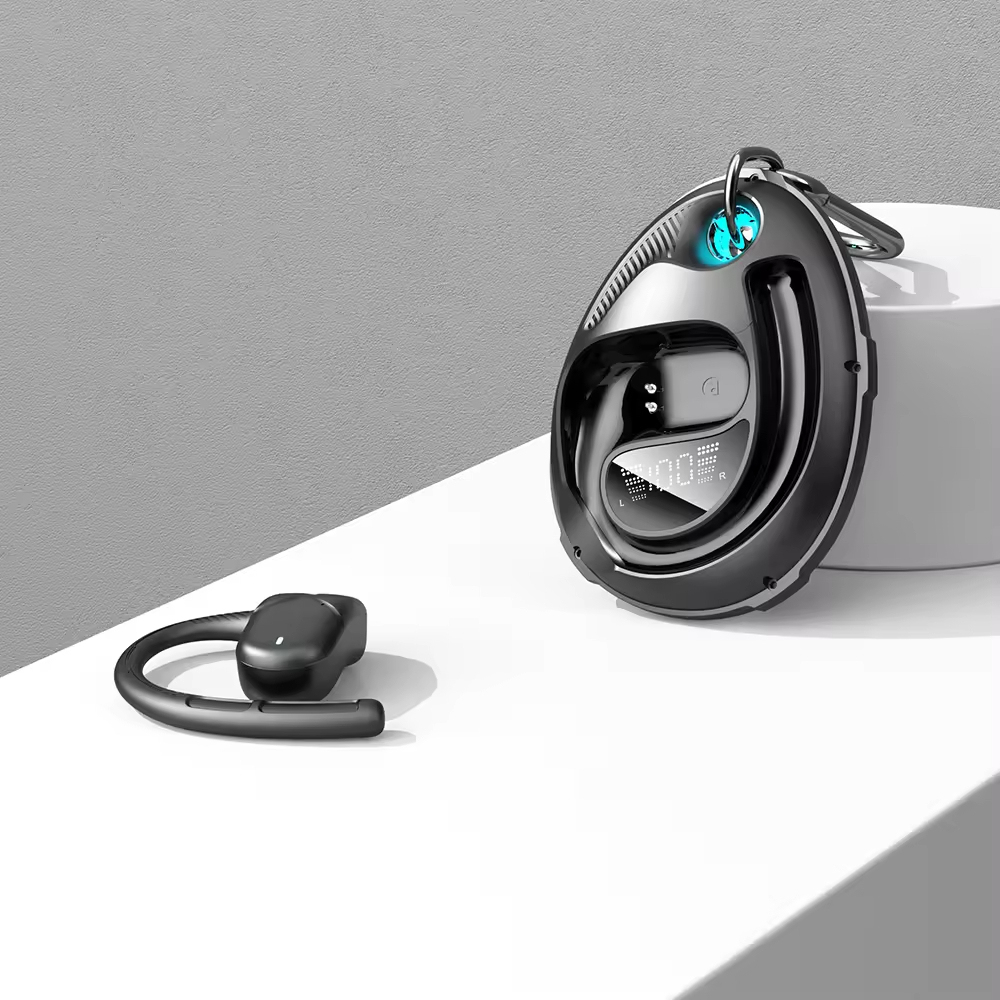 TWS1083 Ear Hanging Earphones with LED Power Display and Lanyard