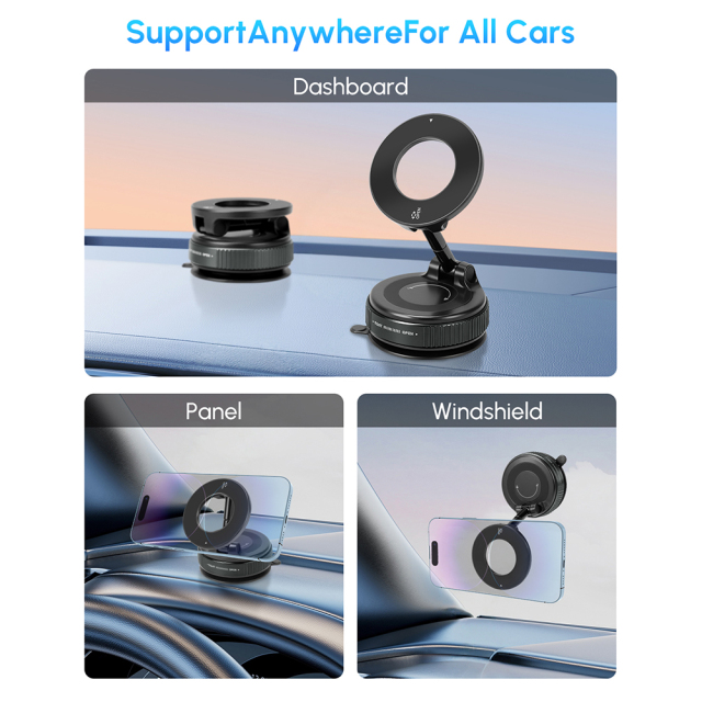 Wesdar Suction Cup Magnetic Car Phone Holder -360° Rotating Foldable Dashboard Mount for All Smartphones