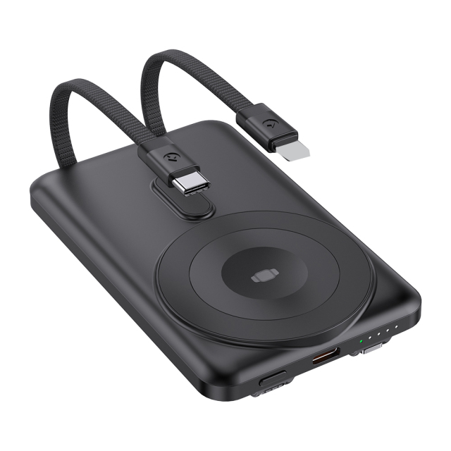 Wireless Charger Power Bank 5000mAh with Built-in Charging Cable