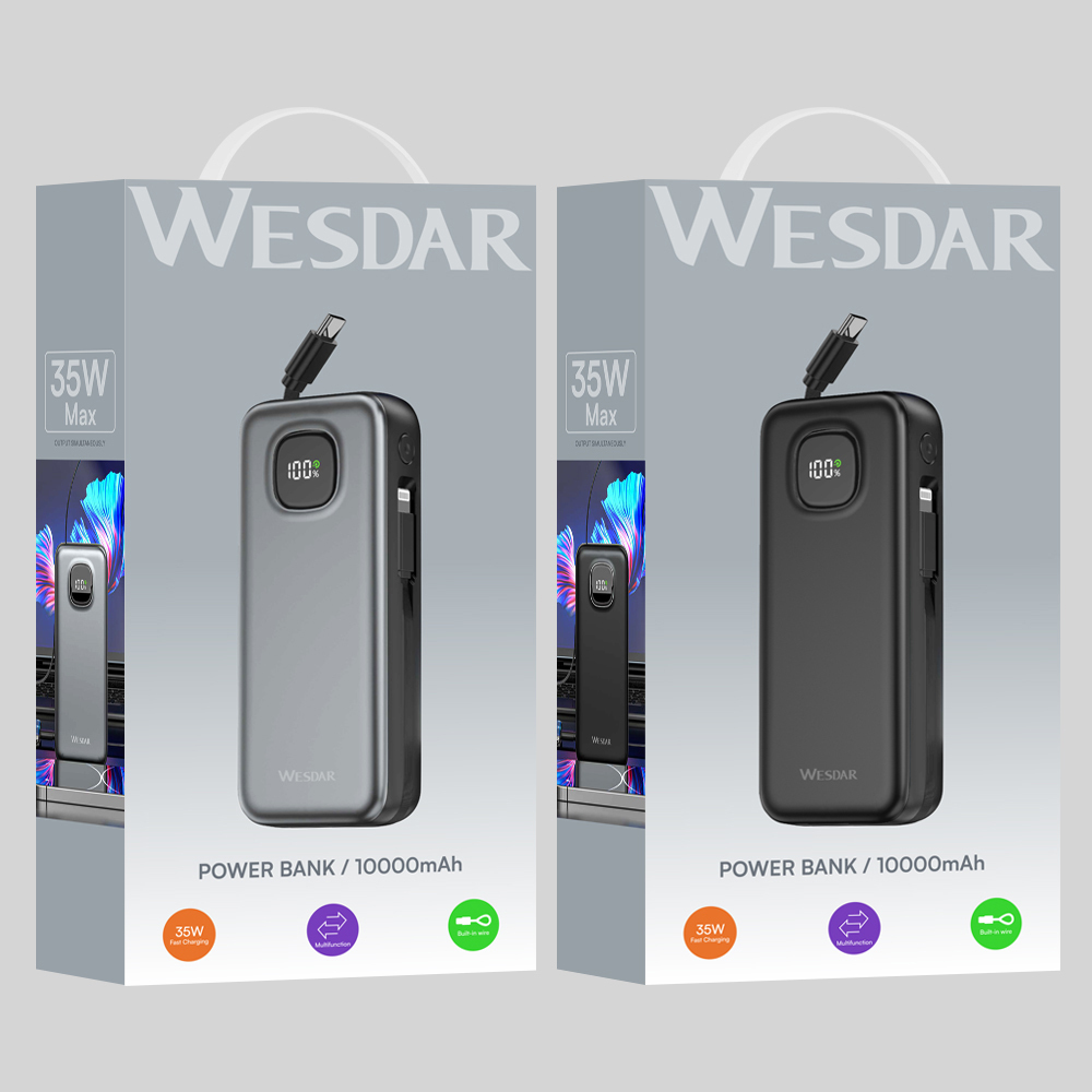 WESDAR Li-Polymer Battery Digital Screen Mobile Phone Power Bank 10000mAh