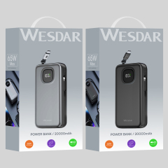 WESDAR 65W Power Bank LED Display With Retractable Cable