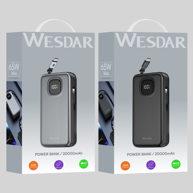 WESDAR 65W Power Bank LED Display With Retractable Cable
