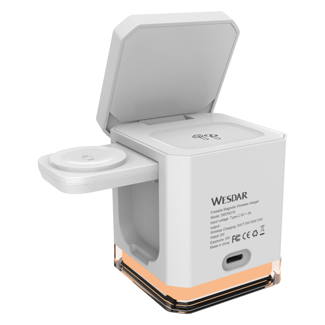 Wesdar 15w Wireless Charger 3 in 1 Phone Chargers Stand With LED Light