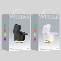 Wesdar 15w Wireless Charger 3 in 1 Phone Chargers Stand With LED Light