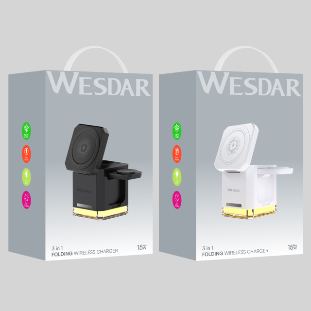 Wesdar 15w Wireless Charger 3 in 1 Phone Chargers Stand With LED Light