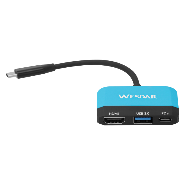WESDAR 3-in-1 USB-C Hub Adapter – 4K HDMI, USB 3.0,USB-C Dock