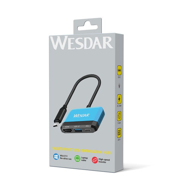 WESDAR 3-in-1 USB-C Hub Adapter – 4K HDMI, USB 3.0,USB-C Dock