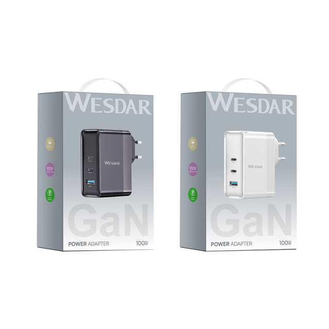 WESDAR PD100W GaN Fast Charger Adapter - 2xUSB-C & USB-A Port