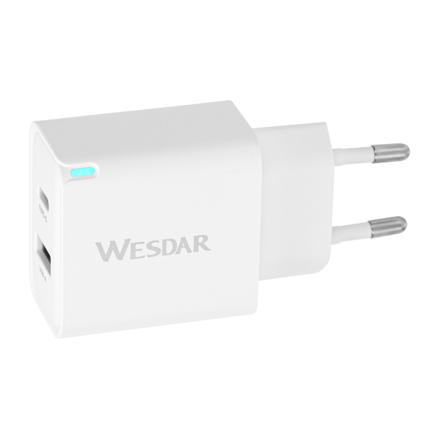 WESDAR 30W GaN Dual Port Wall Charger - PD3.0 & QC3.0 Fast Charging, Compact EU Plug,