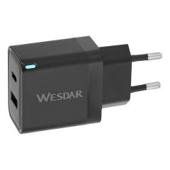 WESDAR 30W GaN Dual Port Wall Charger - PD3.0 & QC3.0 Fast Charging, Compact EU Plug,