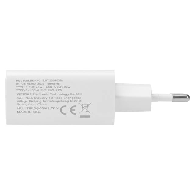 WESDAR 30W GaN Dual Port Wall Charger - PD3.0 & QC3.0 Fast Charging, Compact EU Plug,