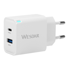 WESDAR 30W GaN Dual Port Wall Charger - PD3.0 & QC3.0 Fast Charging, Compact EU Plug,