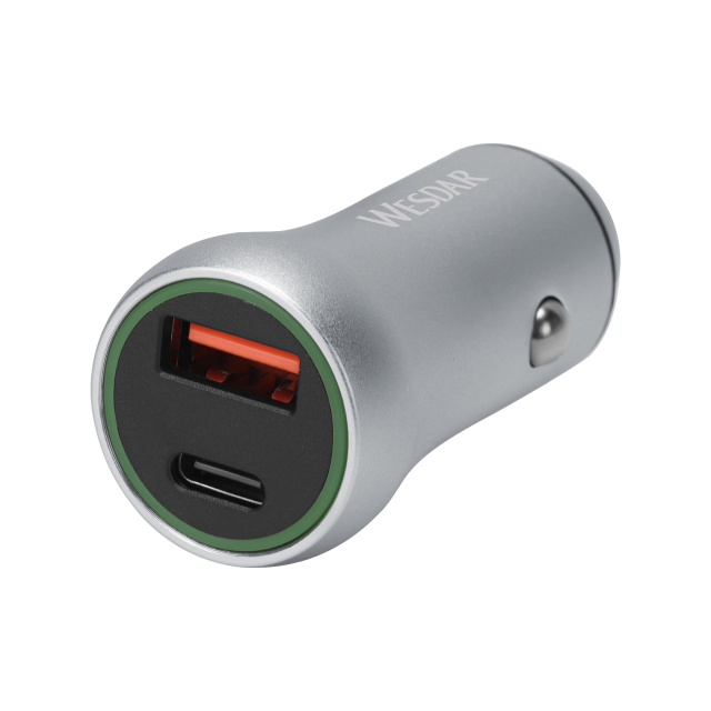 WESDAR 20W Fast Car Charger Adapter - Aluminum Alloy Dual Port (USB-A & Type-C)