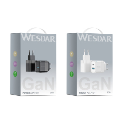 WESDAR 30W GaN Dual Port Wall Charger - PD3.0 & QC3.0 Fast Charging, Compact EU Plug,
