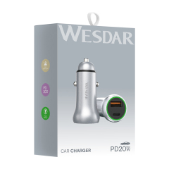 WESDAR 20W Fast Car Charger Adapter - Aluminum Alloy Dual Port (USB-A & Type-C)