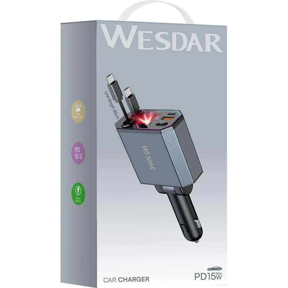 WESDAR 66W Smart Car Charger with LED Display & Galaxy Projection
