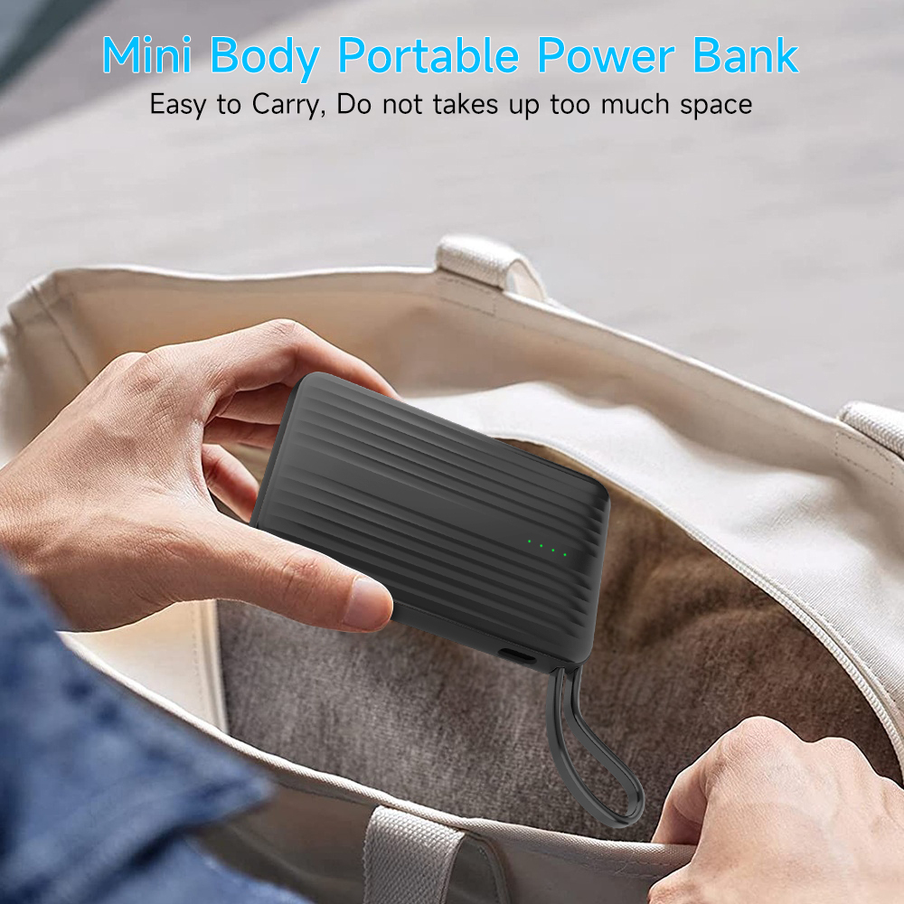 Custom 10000mAh Fast Power Bank with Built-in Type-C Cable ,22.5W Quick Charge