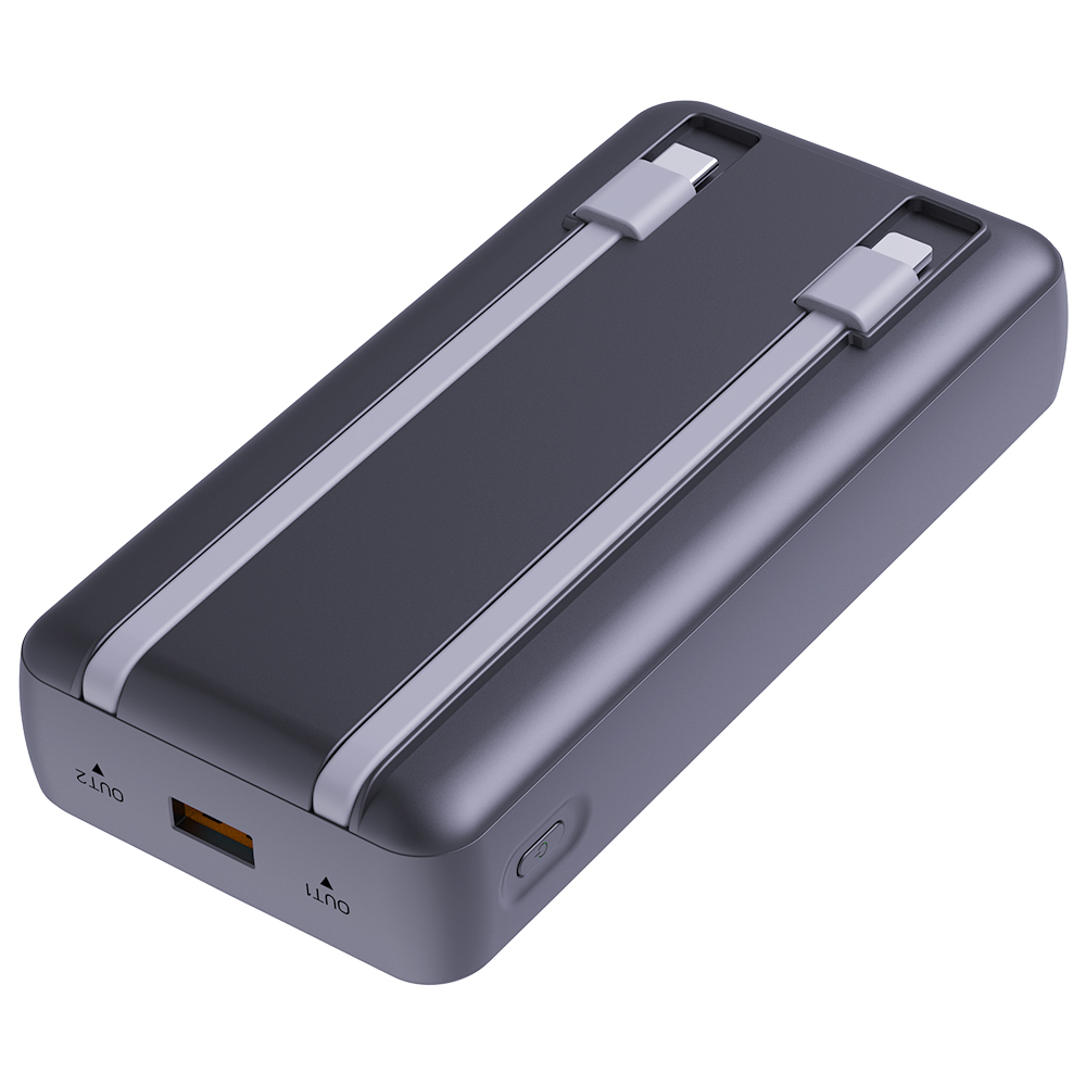 Stylish 20000mAh Power Bank with Digital Display - 22.5W Fast Charging,Built-in Cables