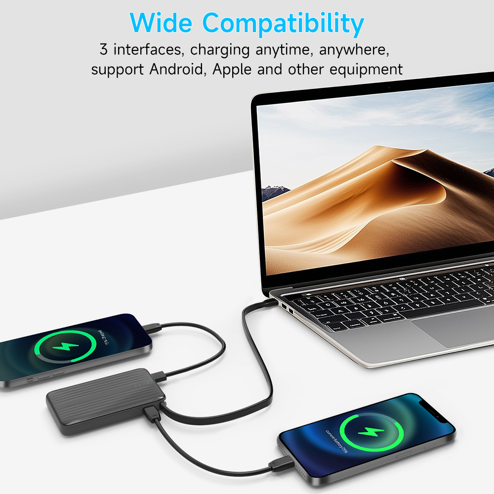 Custom 10000mAh Fast Power Bank with Built-in Type-C Cable ,22.5W Quick Charge