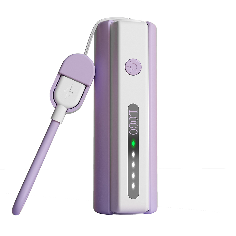 All-in-One Mini Power Bank 5000mAh with Built-in Type-C Cable & Flashlight