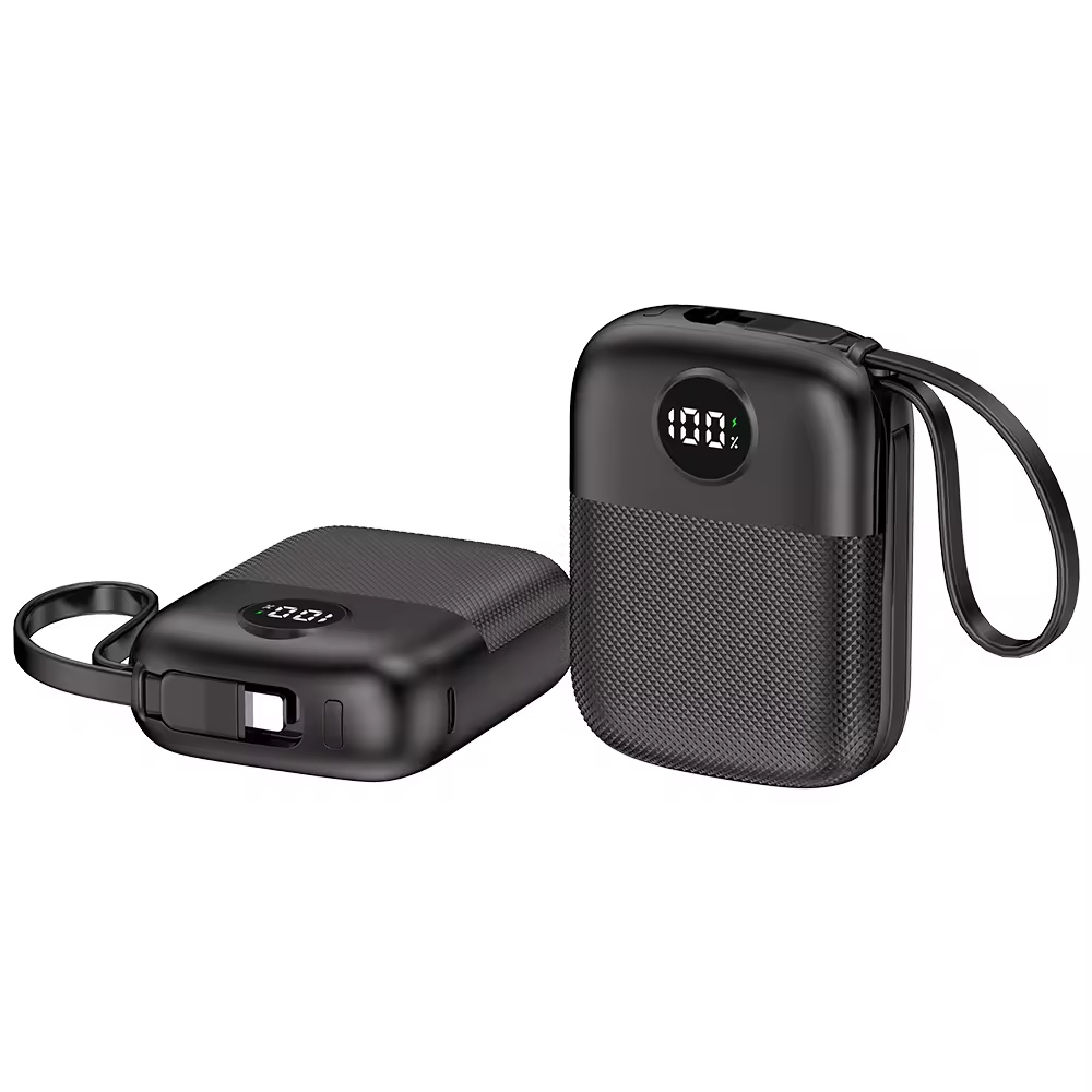 Ultra-Compact 10000mAh PD 22.5W Power Bank with Built-in Type-C & Lightning Cables & LED Power Display