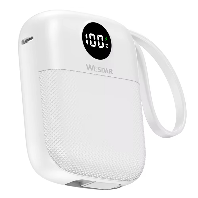 Ultra-Compact 10000mAh PD 22.5W Power Bank with Built-in Type-C & Lightning Cables & LED Power Display