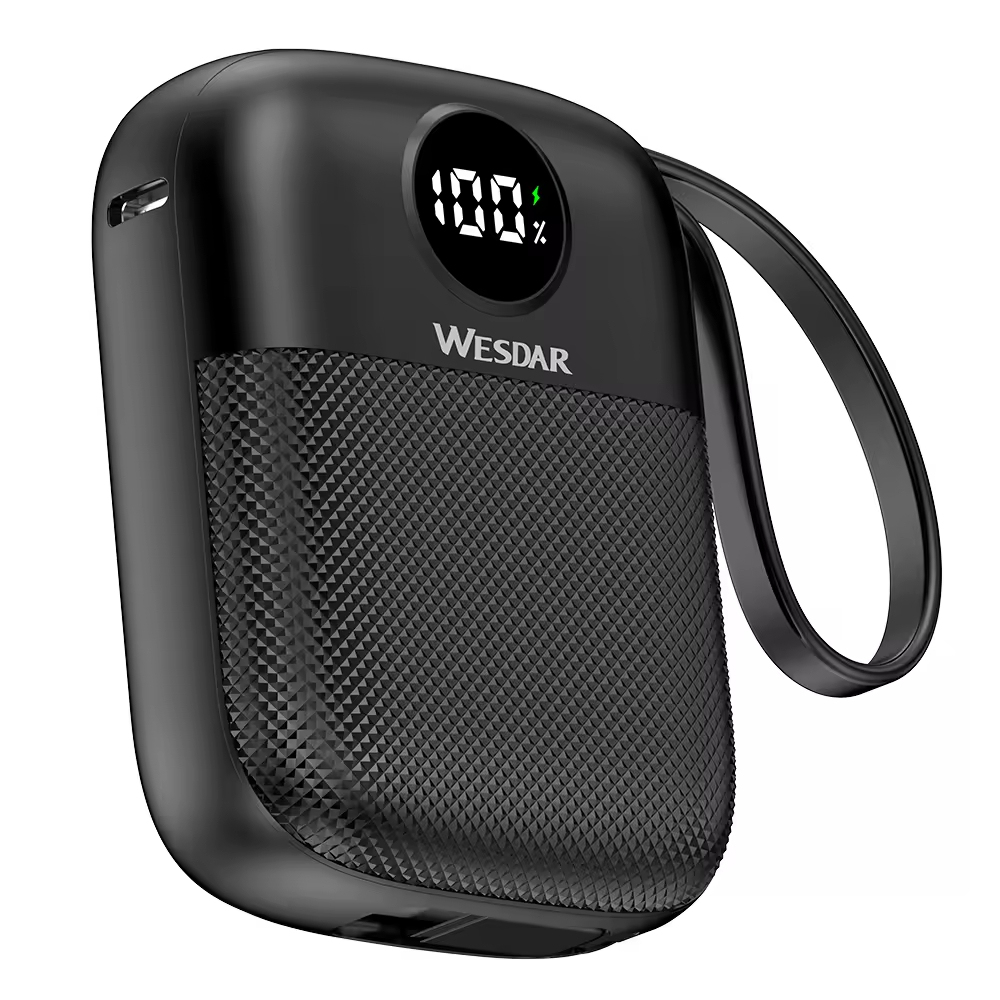 Ultra-Compact 10000mAh PD 22.5W Power Bank with Built-in Type-C & Lightning Cables & LED Power Display