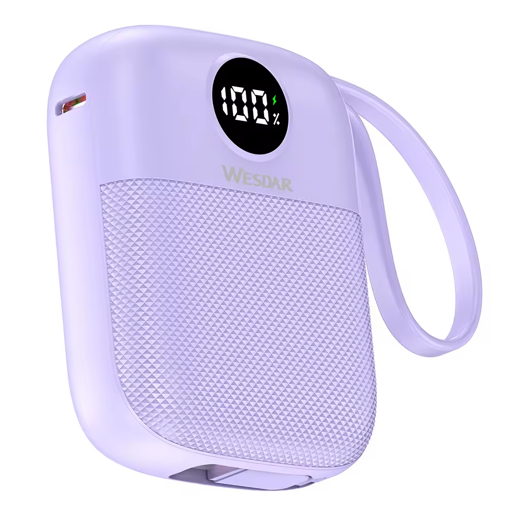 Ultra-Compact 10000mAh PD 22.5W Power Bank with Built-in Type-C & Lightning Cables & LED Power Display