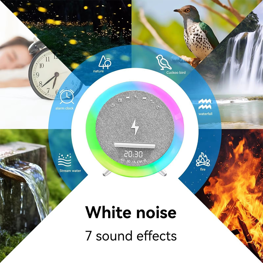 15W Wireless Charging LED Bluetooth Speaker,FM Radio,Soothing White Noise