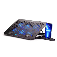 Black Adjustable Laptop Cooling Pad with LCD Display, 6 Fans