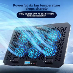 Black Adjustable Laptop Cooling Pad with LCD Display, 6 Fans