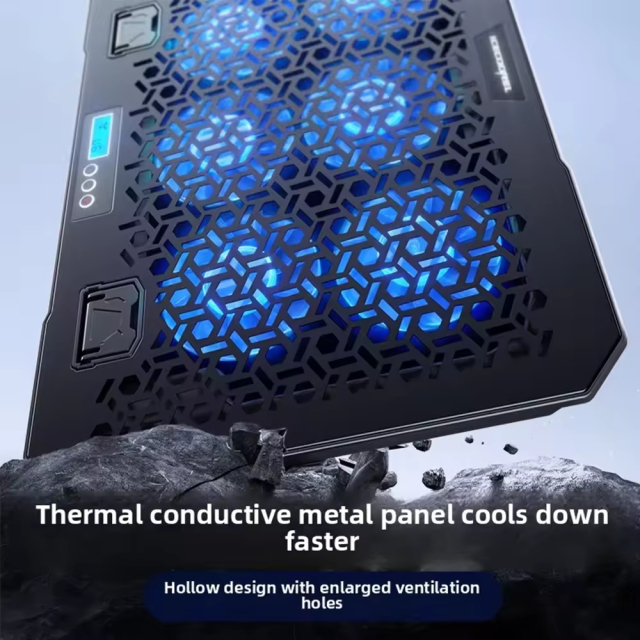 Black Adjustable Laptop Cooling Pad with LCD Display, 6 Fans