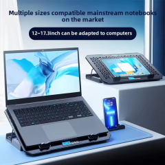 Black Adjustable Laptop Cooling Pad with LCD Display, 6 Fans