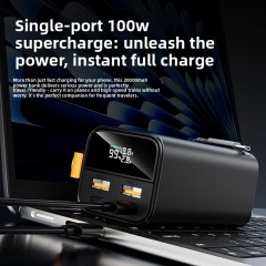 100W Portable Power Bank 20000mAh with Retractable Cable & Display