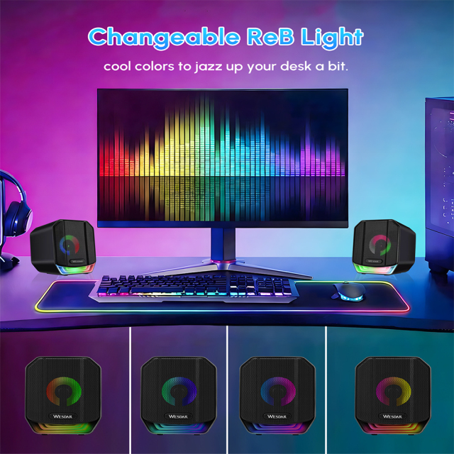 WESDAR 5W USB-Powered Desktop Computer Speakers with RGB Lights