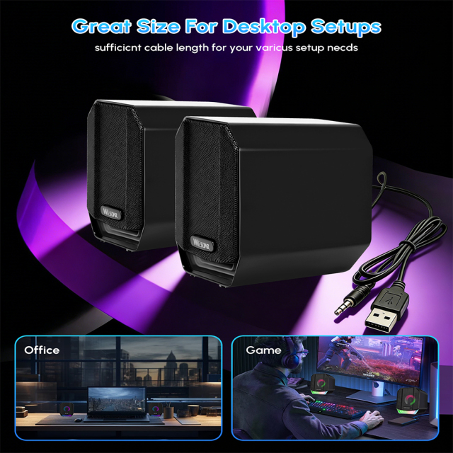 WESDAR 5W USB-Powered Desktop Computer Speakers with RGB Lights