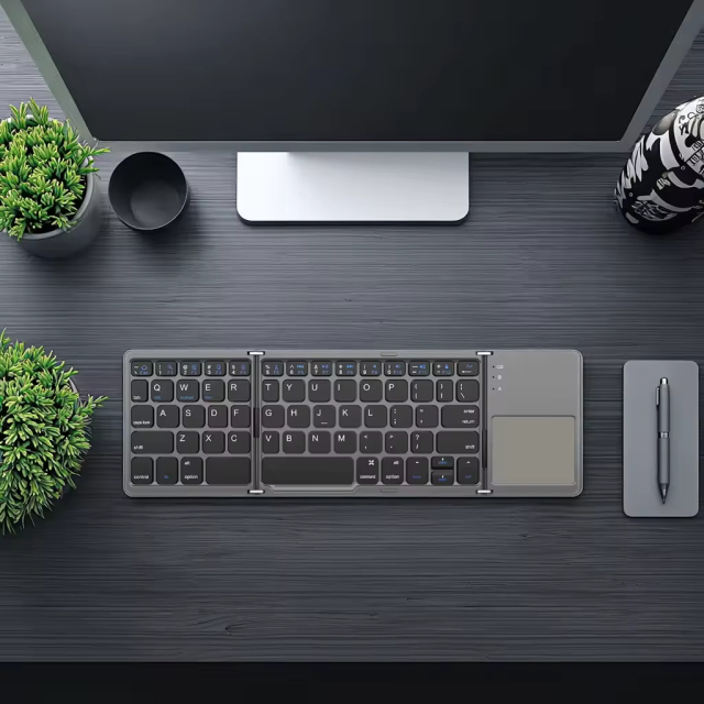 3-Fold Touch Bluetooth Keyboard, 64 Keys Portable Slim Wireless Keyboard