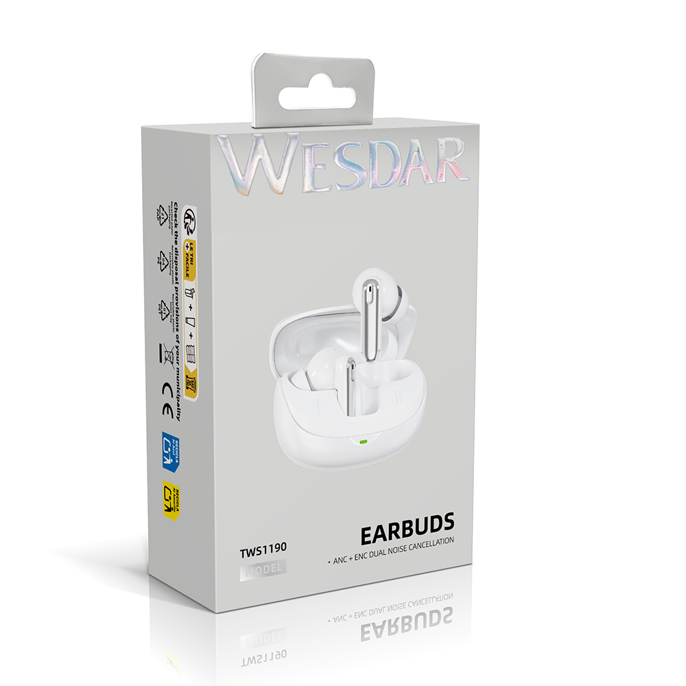 BT 6.0 TWS Earbuds 4-Mic ANC Noise Cancelling ENC for Smartphone