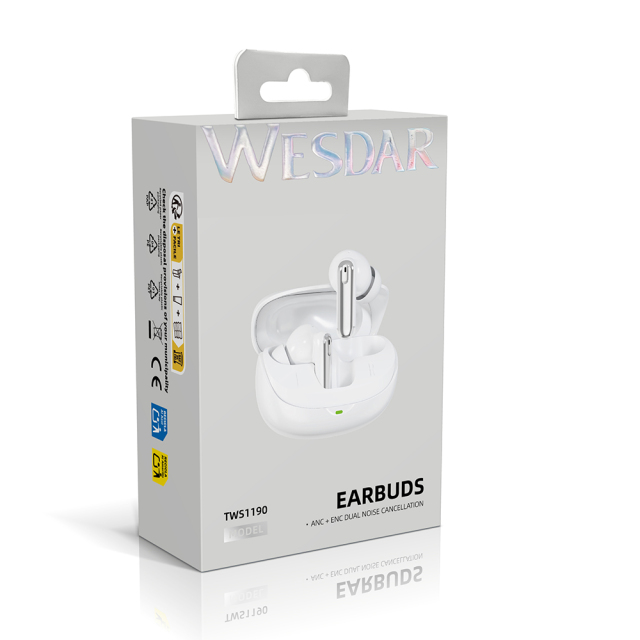 BT 6.0 TWS Earbuds 4-Mic ANC Noise Cancelling ENC for Smartphone