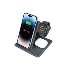 PU Leather 3-in-1 Wireless Charger Stand, 15W Qi Fast Charging Station