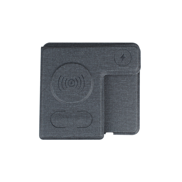 PU Leather 3-in-1 Wireless Charger Stand, 15W Qi Fast Charging Station