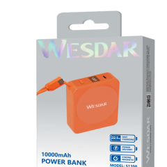 Small Orange Power Banks 10000mAh Fast Charging With Wireless Charging Function