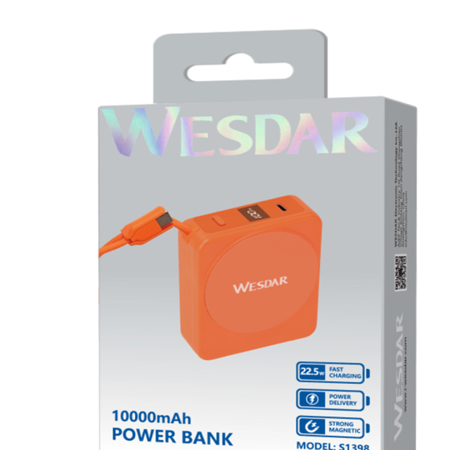 Small Orange Power Banks 10000mAh Fast Charging With Wireless Charging Function