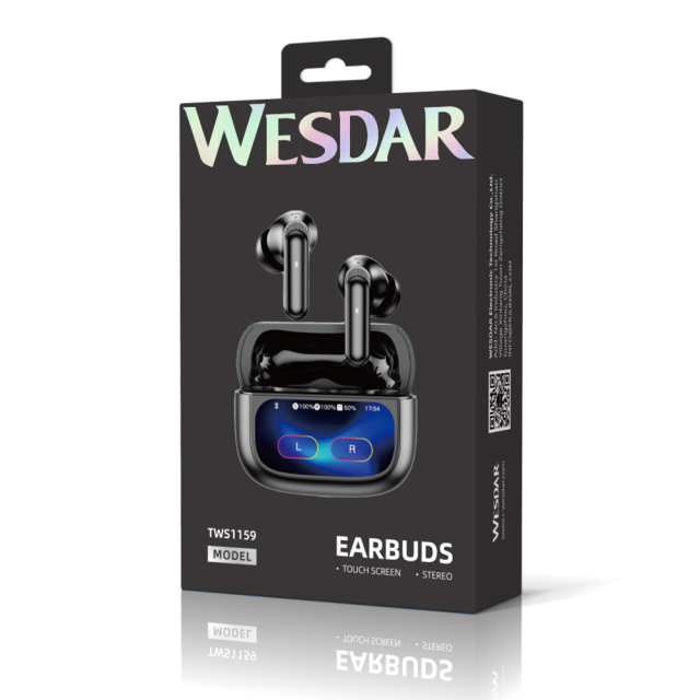 WESDAR Touchable Wireless BT 5.4 Earbuds with Digital Display Screen