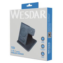 PU Leather 3-in-1 Wireless Charger Stand, 15W Qi Fast Charging Station