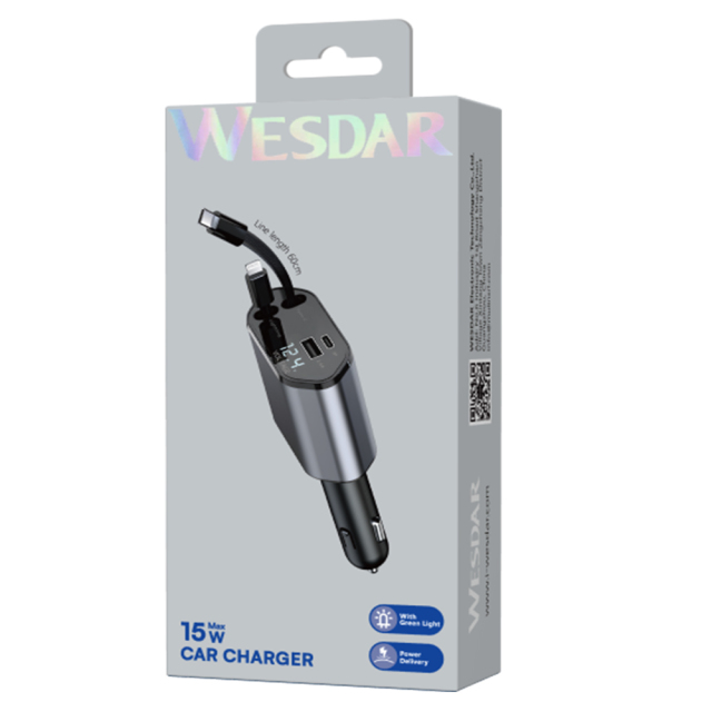Wesdar Deep Air Grey Car Phone Charger 66w With Two Cable (CE Certificate)